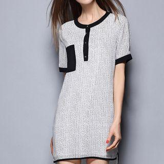 Striped Short-sleeve Dip Back Dress