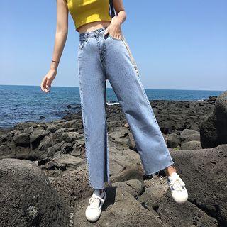 Cropped High-waist Wide-leg Jeans