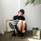 Slit-front Stripe Long Knit Top
