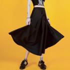 High-waist Buckle Strap Midi Skirt Black - One Size