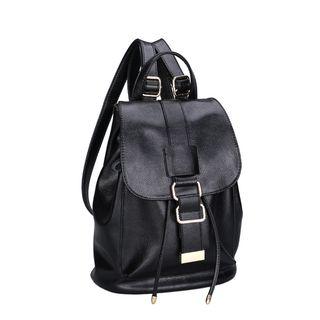 Genuine-leather Buckle-detail Drawstring Backpack