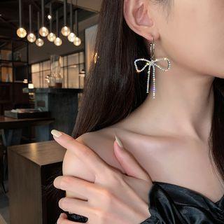 Rhinestone Bow Dangle Earring 1 Pair - Rhinestone Bow - Silver - One Size