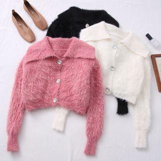 Collared Button-down Furry Sweater