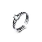 925 Sterling Silver Fashion Elegant Twist Geometric White Cubic Zirconia Adjustable Open Ring Silver - One Size