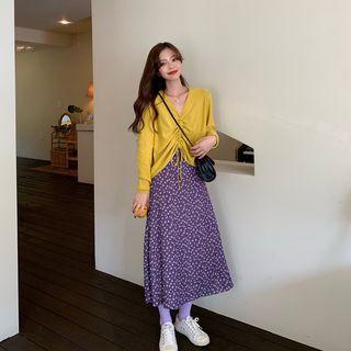 Floral A-line Long Skirt Purple - One Size