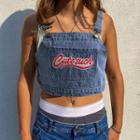 Letter Embroidered Denim Cropped Camisole Top
