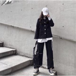 Plain Shirt Jacket Black - One Size