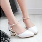 Rhinestone Ankle Strap Low-heel Dorsay Pumps