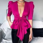 Puff-sleeve Tie-strap Blouse
