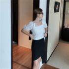 Puff-sleeve Top / Asymmetrical A-line Skirt