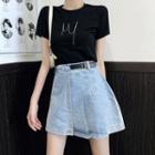 Pleated A-line Denim Mini Skirt