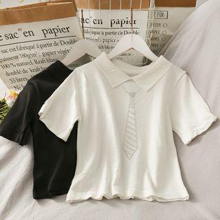 Rhinestone-tie Cropped Light Knit Top