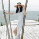 Checked Short-sleeve Maxi A-line Dress
