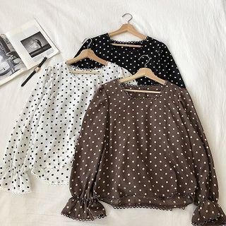 Polka Dot Square-neck Long-sleeve Blouse