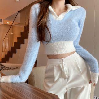 Two Tone Collared Knit Top
