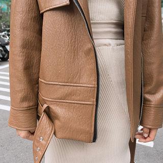 Flap-detail Faux-fur Moto Jacket