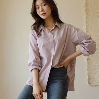 Hidden-button Pleated-back Shirt