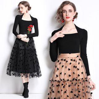 Set: Long-sleeve Top + Overlay Skirt