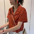 Plaid Short-sleeve Shirt Tangerine Red - One Size
