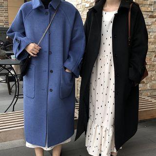 Double-pocket Plain Woolen Long Coat