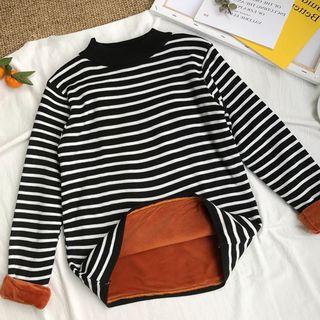 Fleece-lined Striped Long-sleeve Knit Top