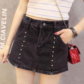 Studded A-line Denim Skirt