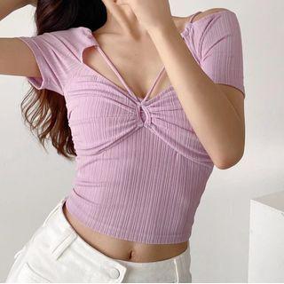 Cold-shoulder Ribbed Cutout T-shirt (various Designs)