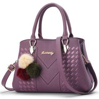 Faux-leather Pompom Accent Tote