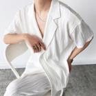 Set: Short-sleeve Double-breasted Shirt + Wide Leg Pants