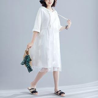 Mesh Embroidered Hooded T Shirt Dress