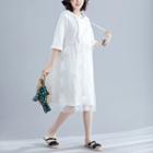 Mesh Embroidered Hooded T Shirt Dress
