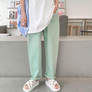 Patch-pocket Pastel-color Baggy Pants