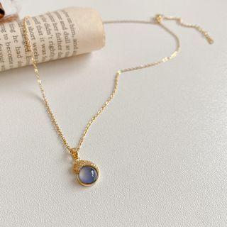 Resin Bead Rhinestone Pendant Stainless Steel Necklace X691 - Gold - One Size