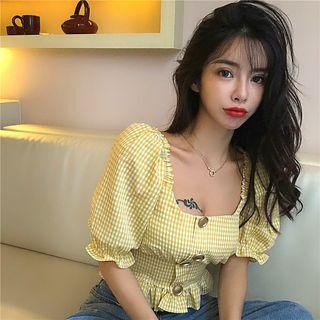 Check Square-neck Top