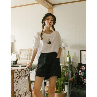 Drawstring-hem Embroidered Top