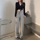 Long-sleeve Printed Button T-shirt / Wide-leg Pants