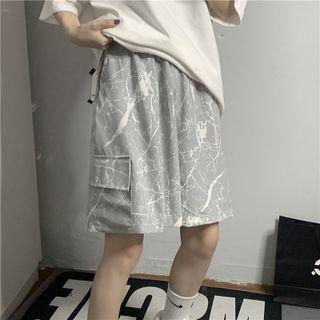 Cargo Marble Print Straight Cut Shorts