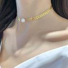 Faux Pearl Alloy Choker Gold - One Size