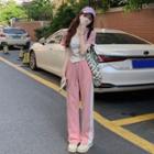 Mock Two-piece Short-sleeve T-shirt / Two-tone Wide Leg Pants