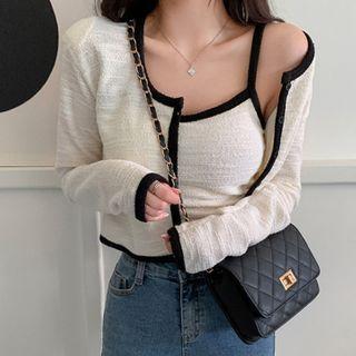 Tweed Set: Piped Cardigan + Camisole Top