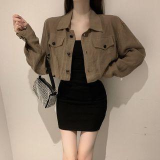 Collared Single-breasted Cropped Jacket / Mini Sheath Dress