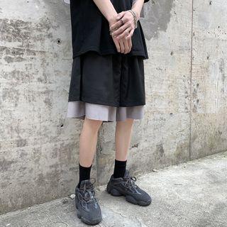 Mock Two-piece Lettering Wide-leg Shorts
