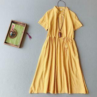 Short-sleeve Stand Collar A-line Shirtdress