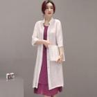 Set: Plain 3/4 Sleeve Long Chiffon Jacket + Plain Sleeveless Midi Dress