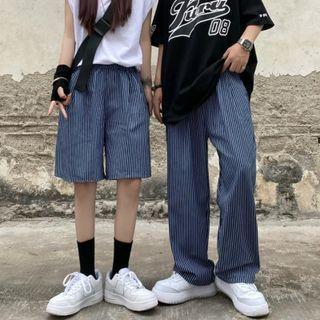 Couple Matching Pinstriped Straight Cut Shorts / Pants