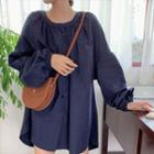 Balloon-sleeve Button-up Mini Dress