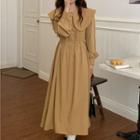 Long Sleeve Plain Dress Khaki - One Size