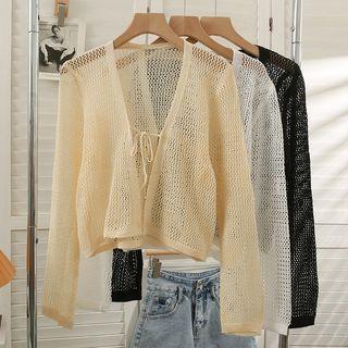 Tie-front Open-knit Cape Top