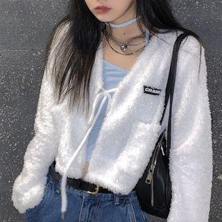 Cropped Tie-front Fluffy Jacket