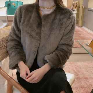 Round-neck Cropped Faux-fur Jacket